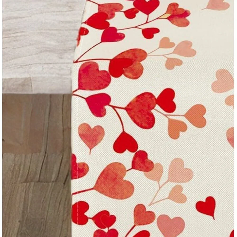 Valentines Day Table Runner Heart Dining Cloth Cottage Red Wedding Decor 13x120
